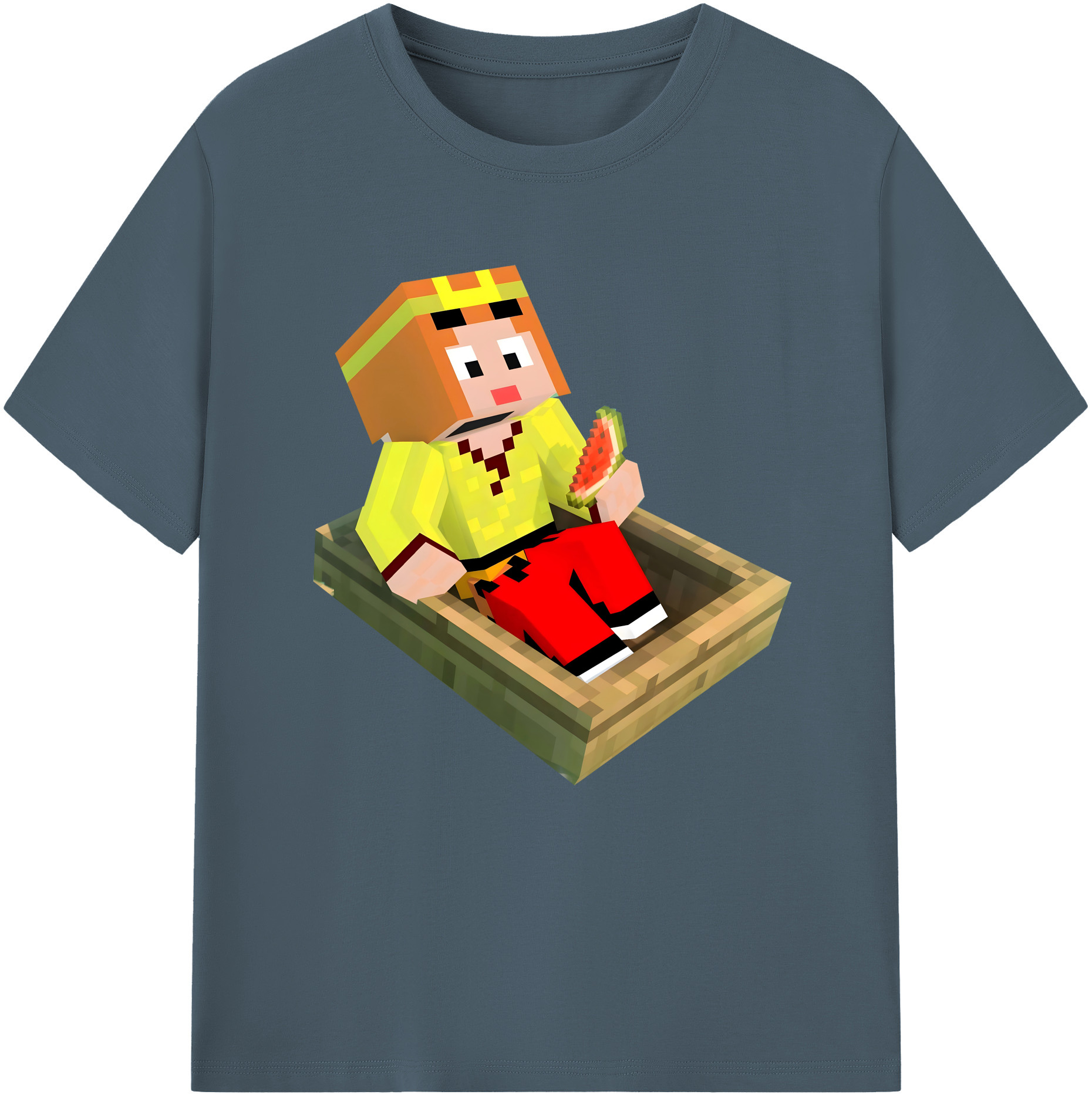 （画像用） マインクラフト ブロックの世界 Minecraft MC Block world 綿100％半袖Tシャツ（フロントプリント）